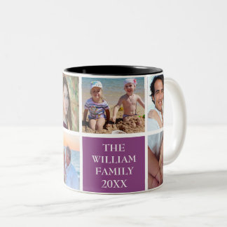 Personalised Custom Family 6 Photo Collage Plum Two-Tone Coffee Mug