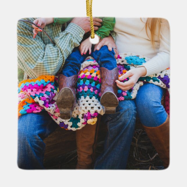 Personalised Custom Family Photo Holiday Christmas Ceramic Ornament (Front)