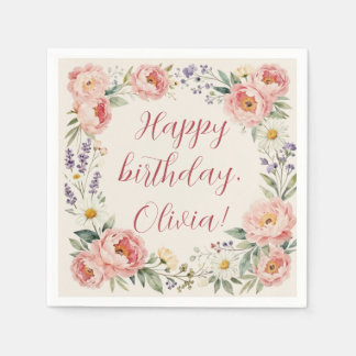 Personalised Custom Floral Happy Birthday Napkin