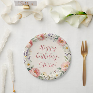 Personalised Custom Floral Happy Birthday Plate