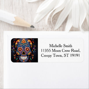 Personalised Custom Floral Sugar Skull Halloween L Return Address Label