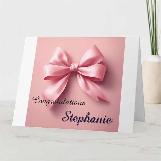 Personalised Custom Girl Bow Congratulations Card (Front)