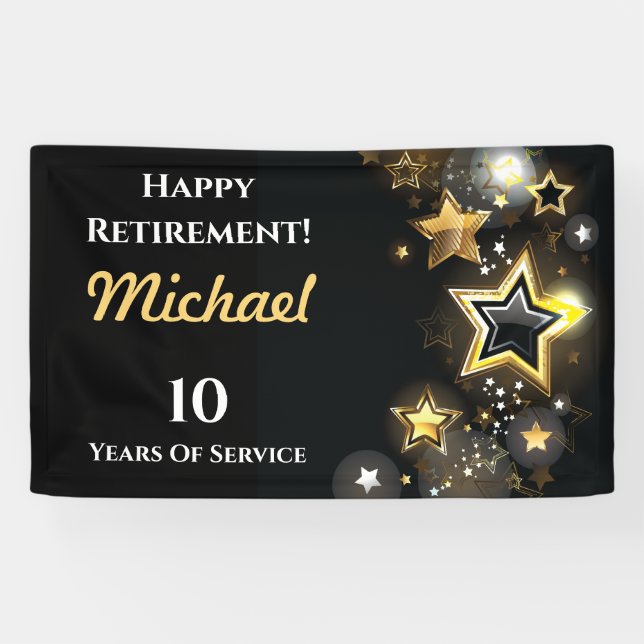 Personalised Custom Gold Star Retirement Banner (Horizontal)