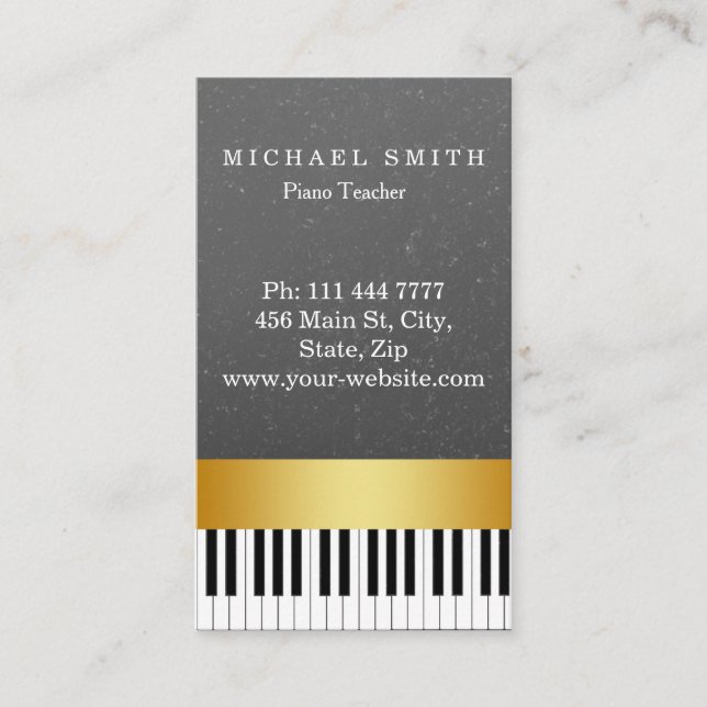 Personalised Custom Gold Stripe Piano Teacher Business Card (Front)