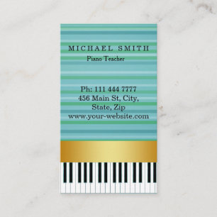 Personalised Custom Gold Stripe Piano Teacher Business Card