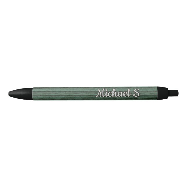 Personalised Custom Green Grey Woodgrain Pattern Black Ink Pen (Front)