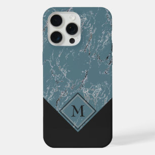 Personalised Custom Grey Teal Blue Black Marbled iPhone 15 Pro Max Case