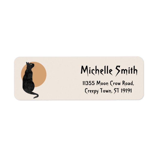 Personalised Custom Halloween Cat with Moon Return Address Label (Front)