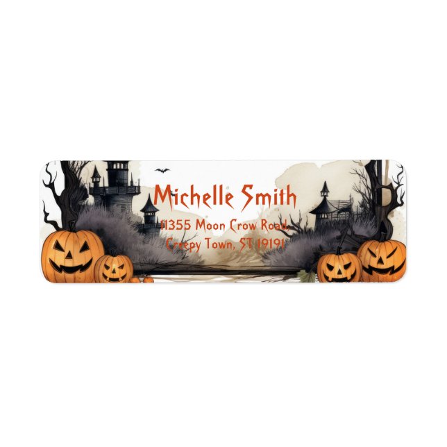 Personalised Custom Halloween Crow with Moon Return Address Label (Front)