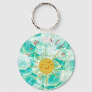 Personalised Custom Happy Sun and Waves Keychain