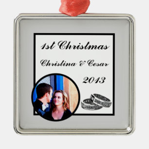 Personalised Custom His/Hers Diamond Wedding Band Metal Ornament