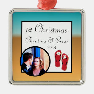 Personalised Custom His/Hers Sandals On Beach plam Metal Ornament