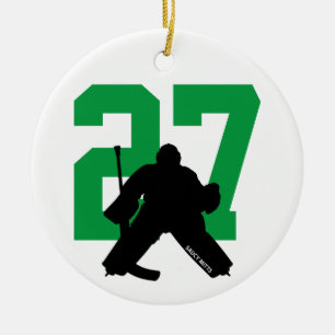 Personalised Custom Hockey Goalie Number Green Ceramic Ornament