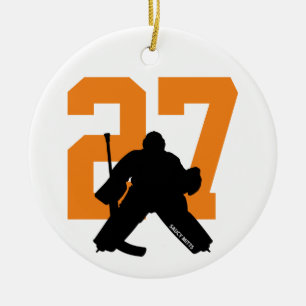 Personalised Custom Hockey Goalie Number Orange Ceramic Ornament