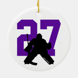 Personalised Custom Hockey Goalie Number Purple Ceramic Ornament
