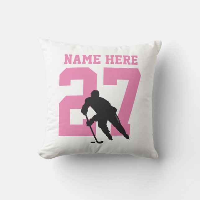 Personalised Custom Hockey Player Name Number Pink Cushion (Front)