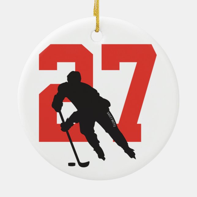Personalised Custom Hockey Player Number Ceramic Ornament (Back)