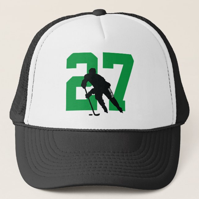 Personalised Custom Hockey Player Number Green Trucker Hat (Front)
