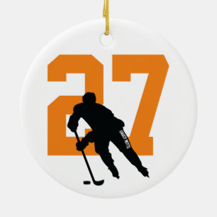 Personalised Custom Hockey Player Number Orange Ceramic Ornament