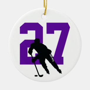 Personalised Custom Hockey Player Number Purple Ceramic Ornament