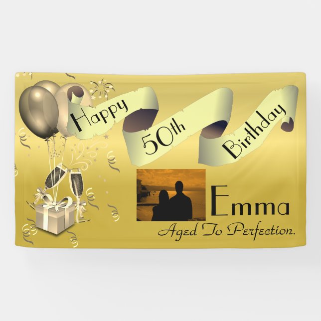 Personalised Custom Idea Happy 50th Birthday Banner (Horizontal)