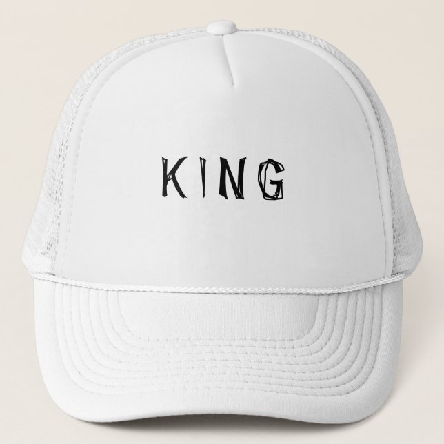 Personalised Custom King Text name White Colour Trucker Hat (Front)