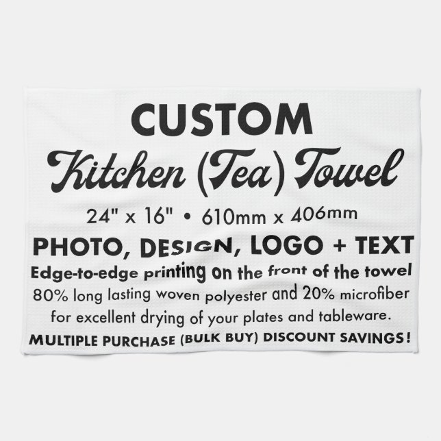 Personalised Custom Kitchen Tea Towel 24" x 16" (Horizontal)
