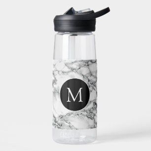Personalised Custom Letter Monogram White Marble Water Bottle