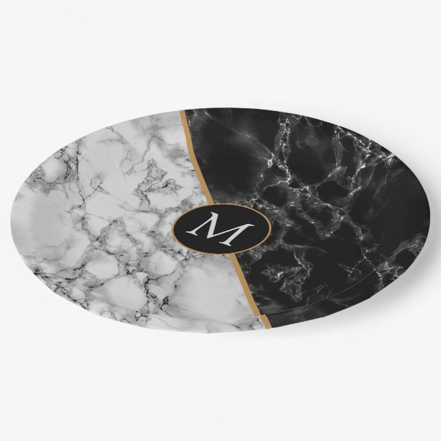 Personalised Custom Letter Paper Plates Marble (Angled)