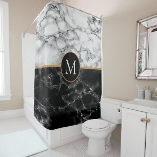 Personalised Custom Letter Shower Curtain Marble