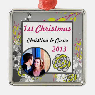 Personalised Custom Lime Green/Hot Pink Flower Flo Metal Tree Decoration