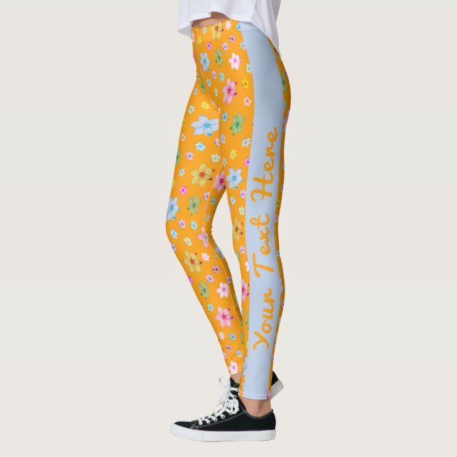 Personalised Custom Made Orange Floral Pattern Leggings (Left)