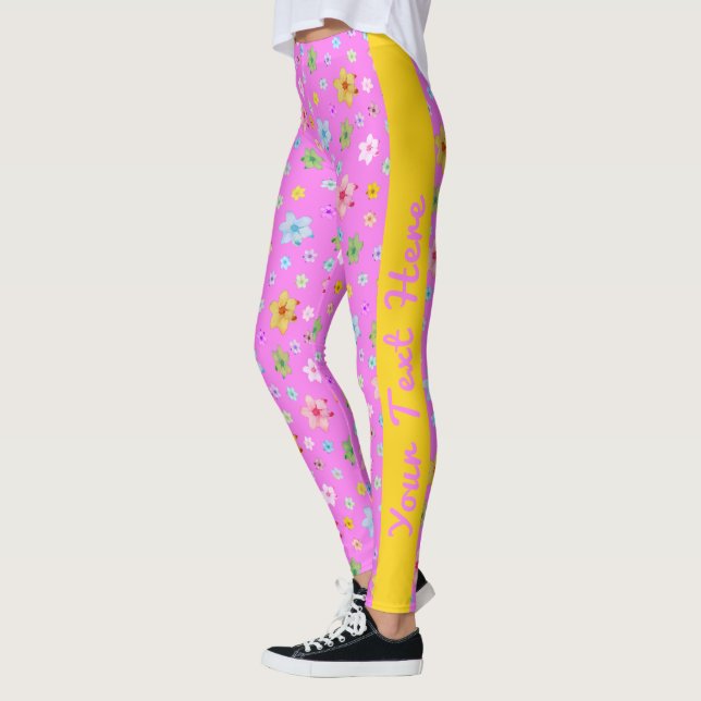 Personalised Custom Made Pink Floral Pattern Leggings (Left)