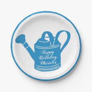 Personalised Custom Message Blue Watering Can Paper Plate