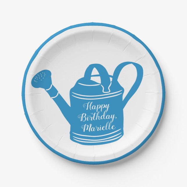 Personalised Custom Message Blue Watering Can Paper Plate (Front)