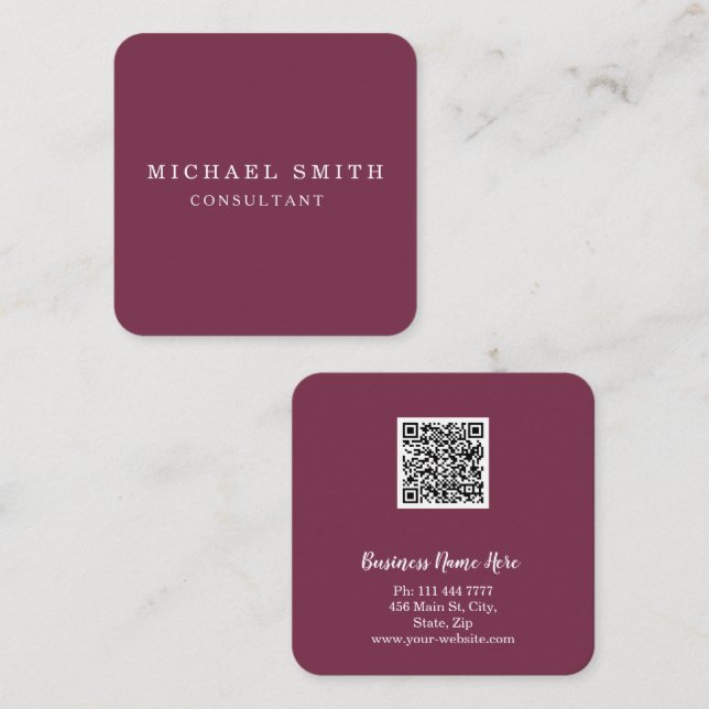 Personalised Custom Minimalist Modern QR Code Logo Square Business Card (Front/Back)