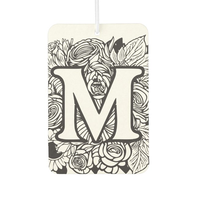 Personalised Custom Monogram Black and White Flora Car Air Freshener (Front)