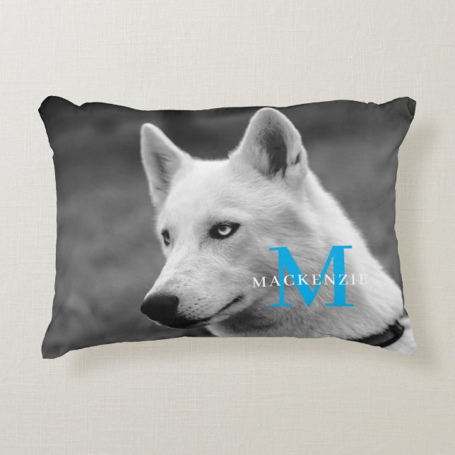 Personalised Custom Monogram Elegant Dog Pet Photo Decorative Cushion (Front)