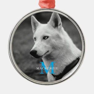 Personalised Custom Monogram Elegant Dog Pet Photo Metal Ornament
