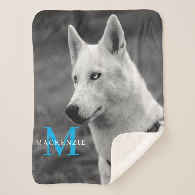 Personalised Custom Monogram Elegant Dog Pet Photo Sherpa Blanket (Front)