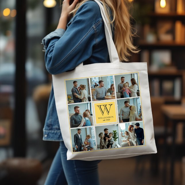 Personalised Custom Monogram Family Photo Collage Tote Bag (Personalized Custom Monogram Family Photo Collage Tote Bag)