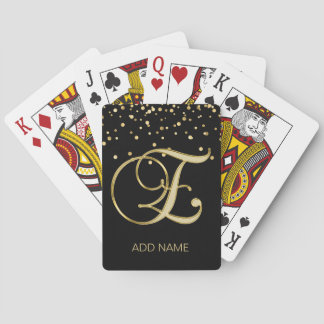 Personalised Custom Monogram Letter 'E' Gold Black Playing Cards