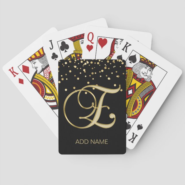 Personalised Custom Monogram Letter 'E' Gold Black Playing Cards (Back)