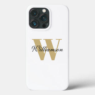Personalised custom monogram name gold white iPhone 13 pro case