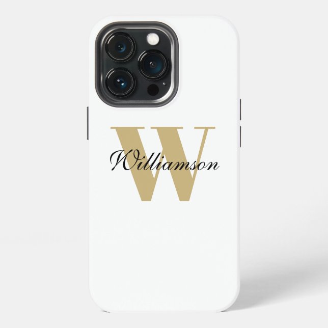 Personalised custom monogram name gold white iPhone case (Back)