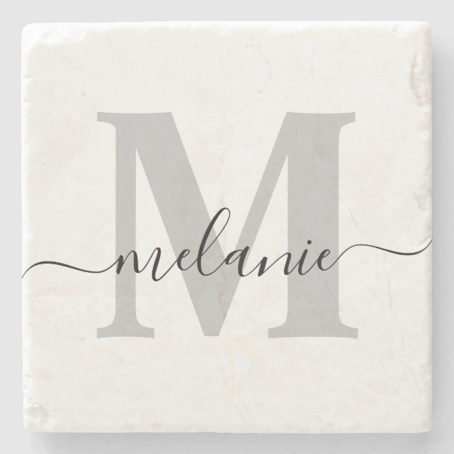 Personalised Custom Monogram Script Name Initial Stone Coaster (Front)