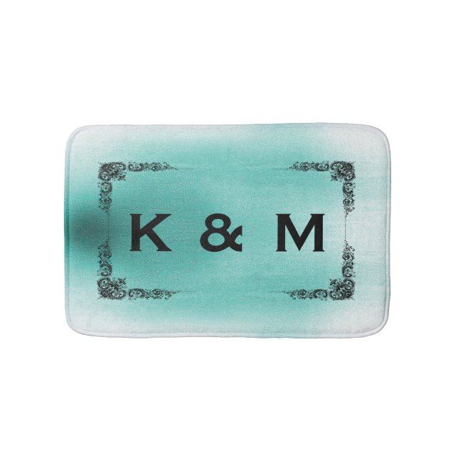 Personalised Custom Monogrammed Teal Green Swirl Bath Mat (Front)