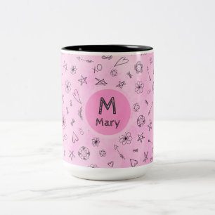 Personalised Custom Name and Monogram pink Mary Two-Tone Coffee Mug