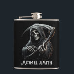 Personalised Custom Name Black Grim Reaper Hip Flask<br><div class="desc">Personalised Custom Name Black Grim Reaper Flask Looking for the perfect gift for a horror-loving guy? This Personalised Grim Reaper Flask is the ideal present for anyone who loves Halloween, scary movies, and all things dark and macabre. Whether you're shopping for a Halloween enthusiast, a fan of creepy aesthetics, or...</div>