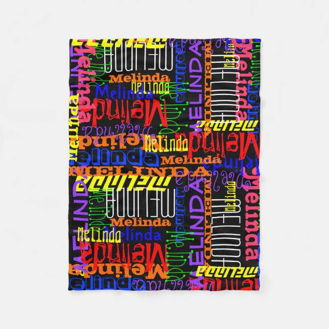 Personalised Custom Name Collage Black/Colourful Fleece Blanket (Front)